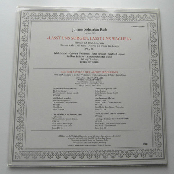 Johann Sebastian Bach - Edith Mathis · Carolyn Watkinson · Peter Schreier · Siegfried Lorenz, Berliner Solisten · Kammerorchester Berlin, Peter Schreier : Hercules Auf Dem Scheidewege (Dramma Per Musica) (LP, Gat)