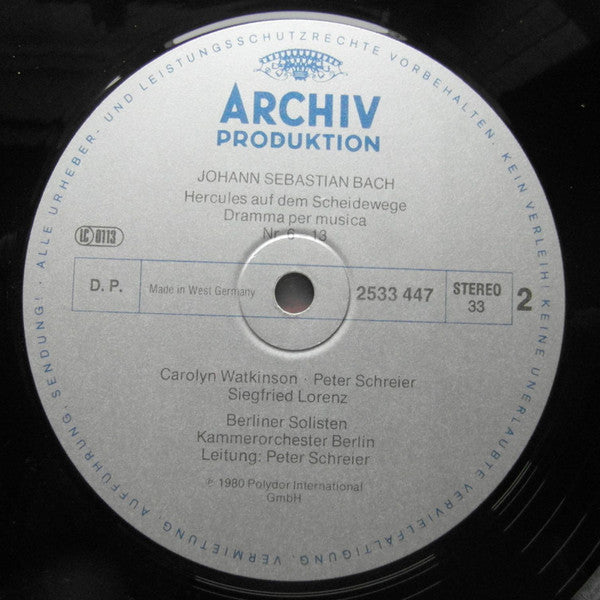Johann Sebastian Bach - Edith Mathis · Carolyn Watkinson · Peter Schreier · Siegfried Lorenz, Berliner Solisten · Kammerorchester Berlin, Peter Schreier : Hercules Auf Dem Scheidewege (Dramma Per Musica) (LP, Gat)