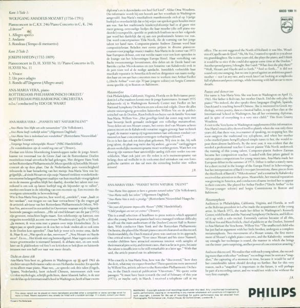 Wolfgang Amadeus Mozart / Joseph Haydn - Ana-Maria Vera, Rotterdams Philharmonisch Orkest, Edo de Waart : Pianoconcert, K.V. 246 "Lützow" / Pianoconcert In D (LP)