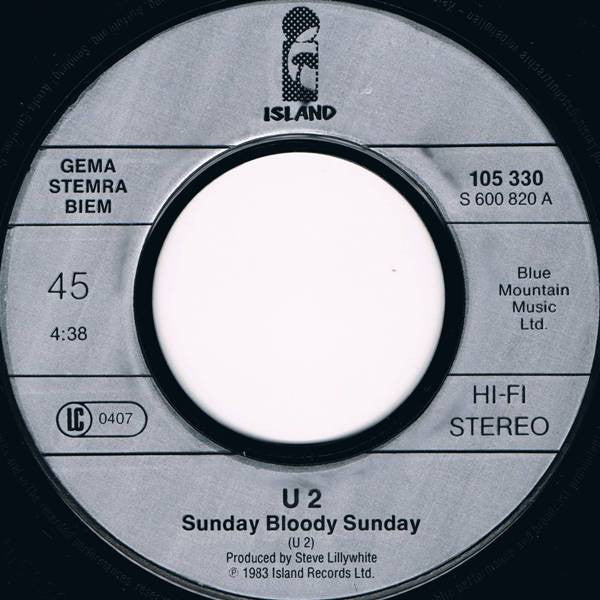U2 : Sunday Bloody Sunday (7", Single, Lar)