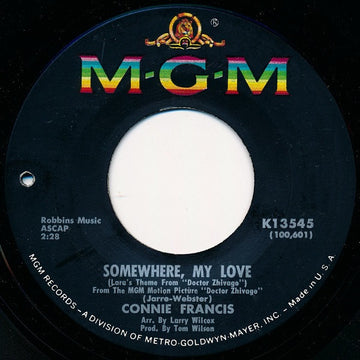 Connie Francis : Somewhere, My Love / A Letter From A Soldier (7", Single)