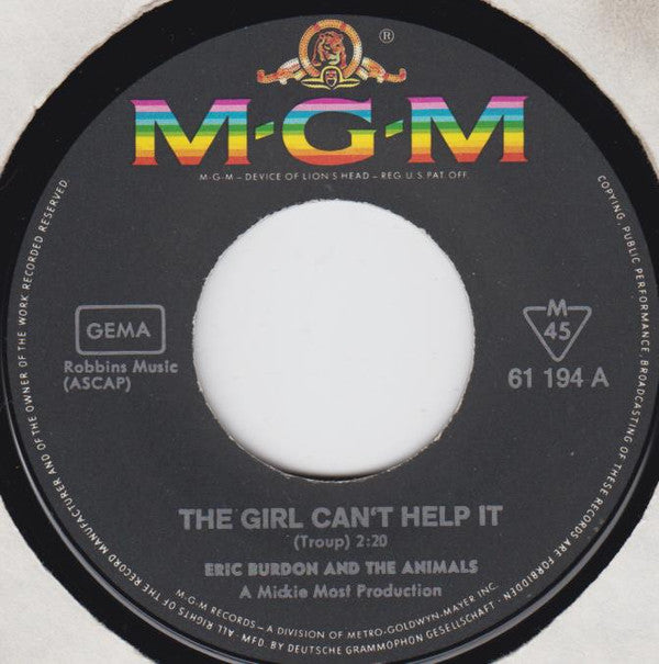 Eric Burdon & The Animals : The Girl Can't Help It / Around And Around (7", Single, Mono)