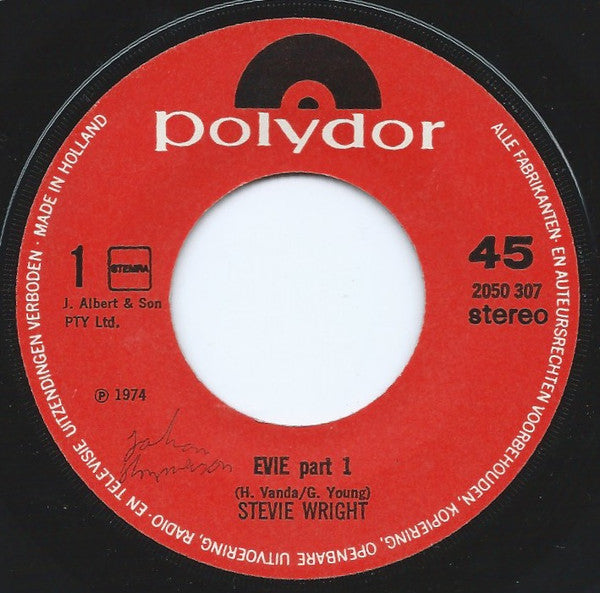 Stevie Wright : Evie Parts 1,2,3 (7", Single)