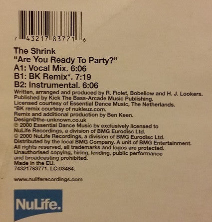The Shrink : Are You Ready To Party? (12", Single)