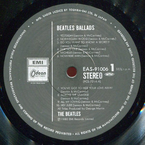 The Beatles : The Beatles Ballads (20 Original Tracks) (LP, Comp)