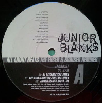 Junior Blanks : All About Beats - The Fused & Bruised Remixes (12")