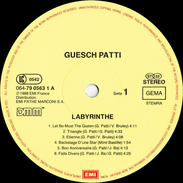 Guesch Patti : Labyrinthe (LP, Album, Gat)