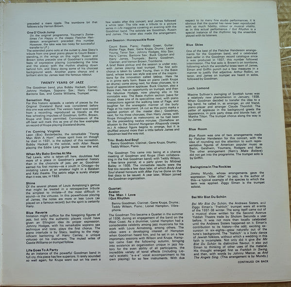 Benny Goodman : The Famous 1938 Carnegie Hall Jazz Concert (2xLP, RE, Gat)