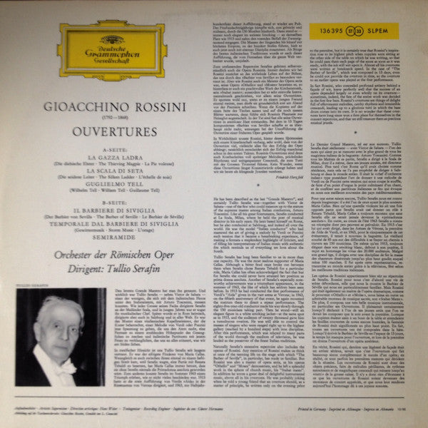 Tullio Serafin / Orchestra Del Teatro Dell'Opera Di Roma : Ouvertures (LP)