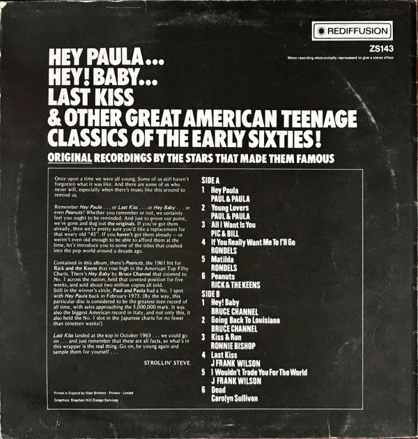 Various : Hey Paula, Hey Baby & Other Teenage Classics (LP, Comp)