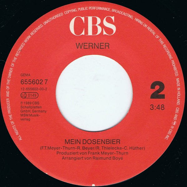 Werner (9) : Pump Ab Das Bier (7", Single)