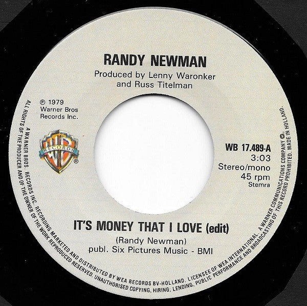 Randy Newman : It's Money That I Love / Ghosts (7", Single)