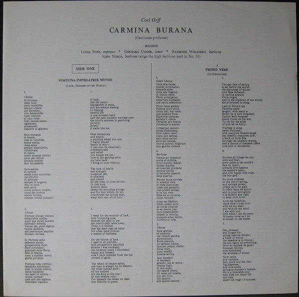 Carl Orff - Lucia Popp, Gerhard Unger, Raymond Wolansky, John Noble, New Philharmonia Chorus, New Philharmonia Orchestra, Rafael Frühbeck De Burgos : Carmina Burana, Cantiones Profanae (LP, Gol)