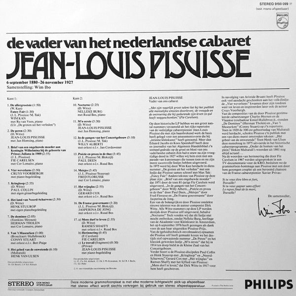 Various : De Vader Van Het Nederlandse Cabaret Jean-Louis Pisuisse (LP, Comp)