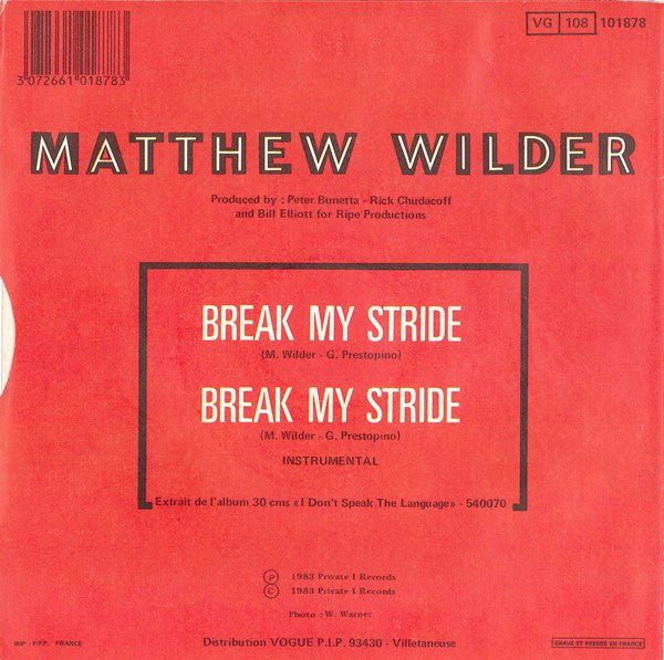 Matthew Wilder : Break My Stride (7", Single)