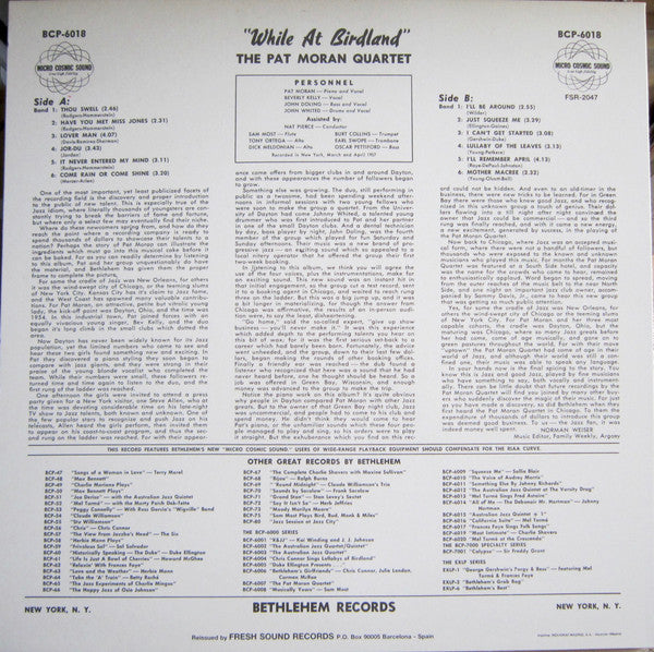 The Pat Moran Quartet : While At Birdland (LP, Album, Mono, RE)