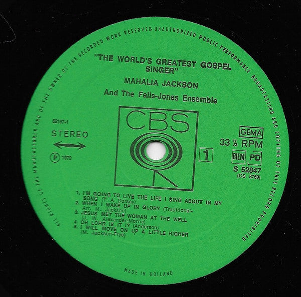 Mahalia Jackson, The Falls-Jones Ensemble : The World's Greatest Gospel Singer (LP, Album, RE)