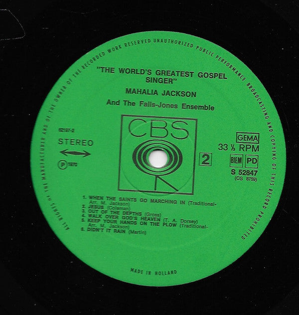 Mahalia Jackson, The Falls-Jones Ensemble : The World's Greatest Gospel Singer (LP, Album, RE)