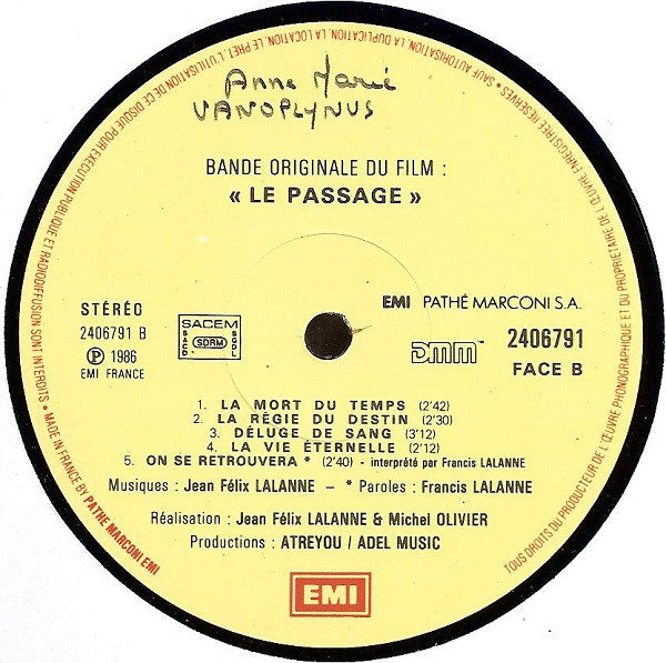 Jean-Félix Lalanne : Le Passage (Bande Originale Du Film) (LP, Album)