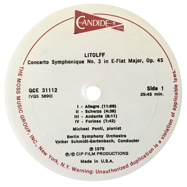 Henry Litolff / Josef Rheinberger - Michael Ponti, Berliner Symphoniker, Volker Schmidt-Gertenbach : Concerto Symphonique No. 3 / Piano Concerto In A-Flat Major (LP, Quad)