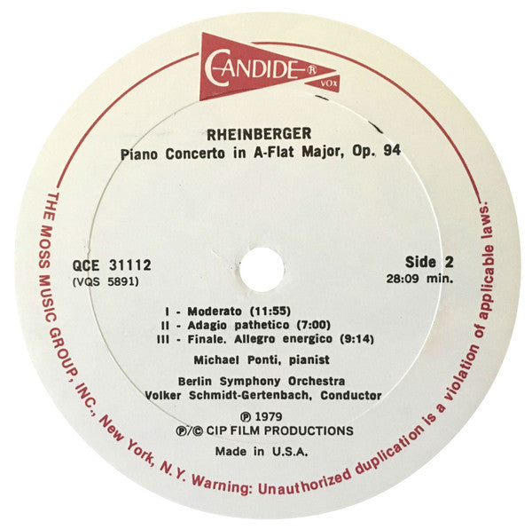 Henry Litolff / Josef Rheinberger - Michael Ponti, Berliner Symphoniker, Volker Schmidt-Gertenbach : Concerto Symphonique No. 3 / Piano Concerto In A-Flat Major (LP, Quad)