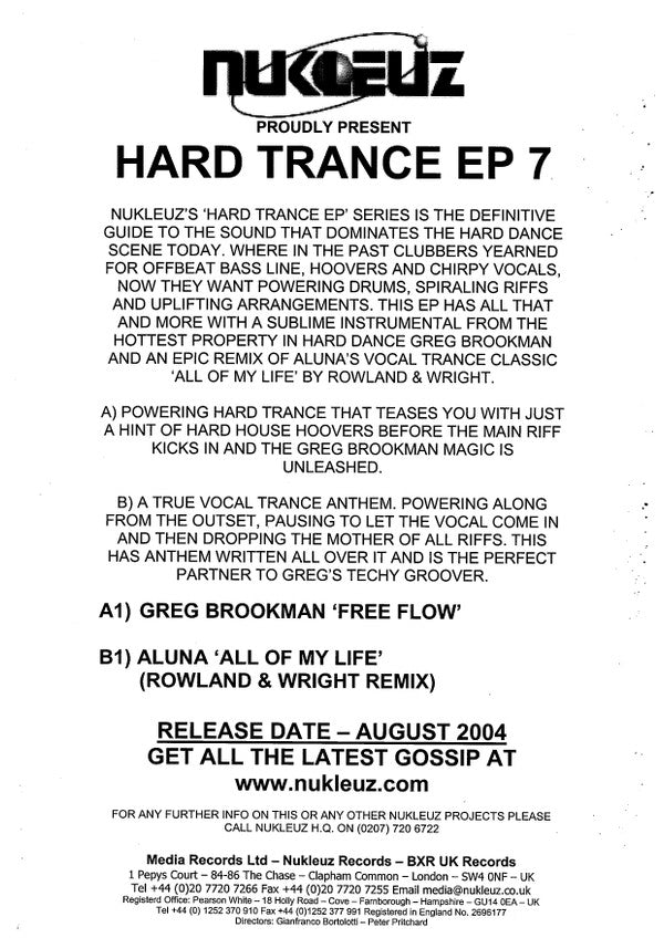 Greg Brookman / Aluna : Hard Trance EP 7 (12", EP, Promo)