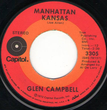 Glen Campbell : Manhattan Kansas / Wayfarin' Stranger (7", Single, Los)