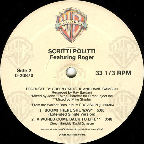 Scritti Politti Featuring Roger Troutman : Boom! There She Was (12", Maxi)