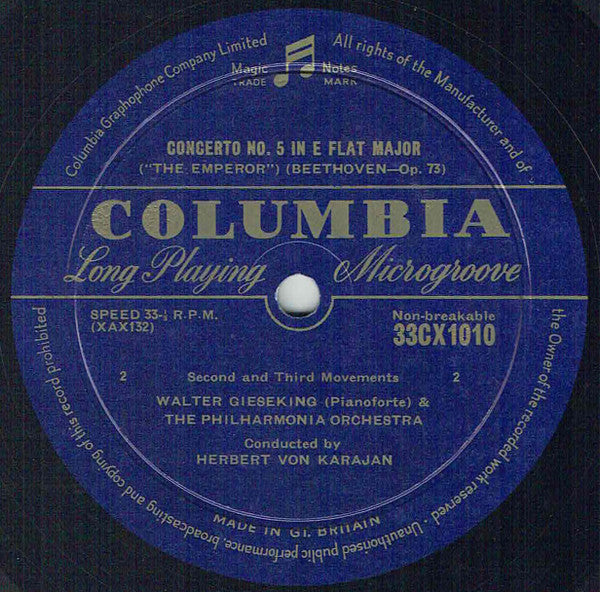 Ludwig Van Beethoven - Walter Gieseking And Philharmonia Orchestra Conducted By Herbert Von Karajan : Concerto No. 5 (The "Emperor") For Pianoforte And Orchestra (LP)