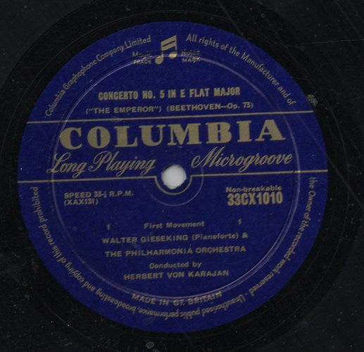 Ludwig Van Beethoven - Walter Gieseking And Philharmonia Orchestra Conducted By Herbert Von Karajan : Concerto No. 5 (The "Emperor") For Pianoforte And Orchestra (LP)