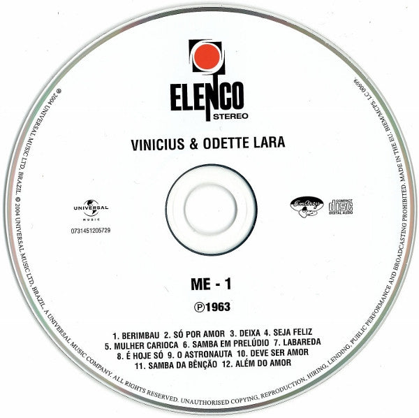 Vinicius De Moraes & Odette Lara : Vinicius & Odette Lara (CD, Album, RE, RM)