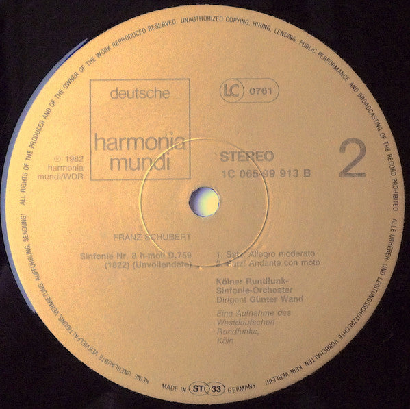 Franz Schubert – Kölner Rundfunk-Sinfonie-Orchester, Günter Wand : Sinfonien Nr. 4 C-Moll (Tragische) / Nr. 8 H-Moll (Unvollendete) (LP, Gat)