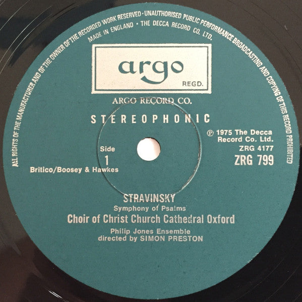 Igor Stravinsky - The Choir Of Christ Church Cathedral, Philip Jones Brass Ensemble, Simon Preston : Symphony Of Psalms • Canticum Sacrum (LP)