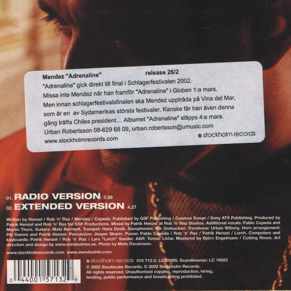 DJ Mendez : Adrenaline (CD, Single)