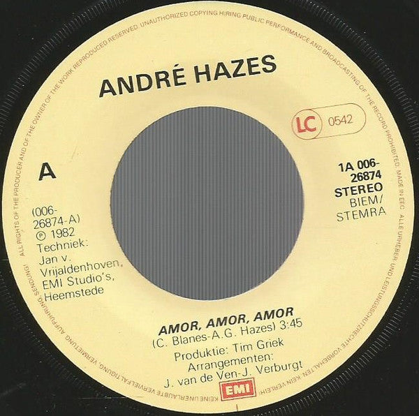 André Hazes : Amor, Amor, Amor (7", Single)