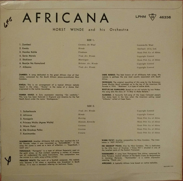Horst Wende Und Sein Orchester : Africana (LP, Album, Mono)