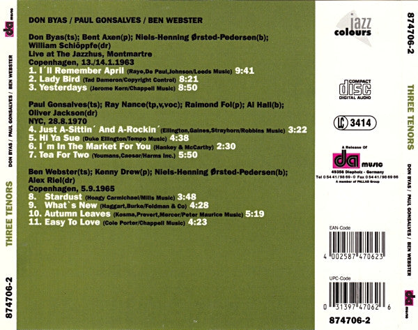 Don Byas / Paul Gonsalves / Ben Webster : Three Tenors (CD, Comp)