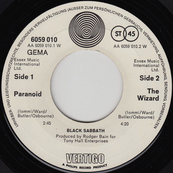 Black Sabbath : Paranoid (7", Single)