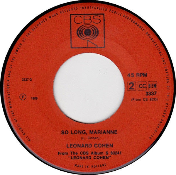 Leonard Cohen : Suzanne / So Long, Marianne (7", Single)