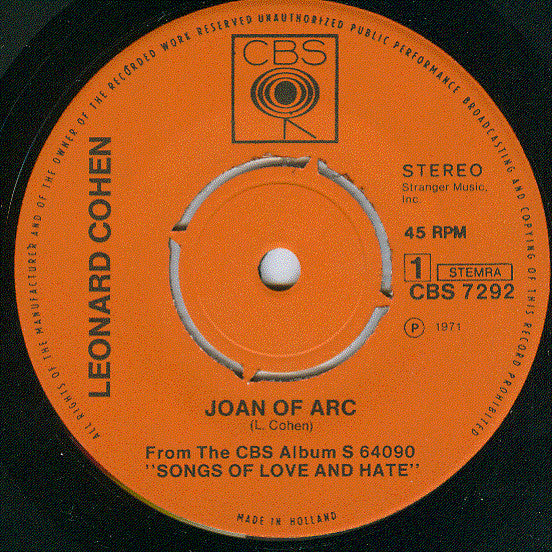Leonard Cohen : Joan Of Arc  (7", Single)