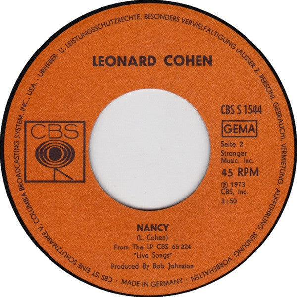 Leonard Cohen : Passing Through / Nancy (7", Single)