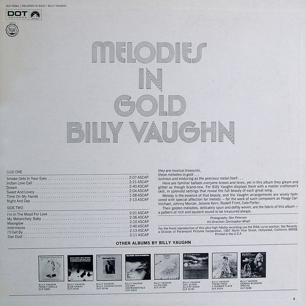 Billy Vaughn And His Orchestra : Melodies In Gold (LP, Album)