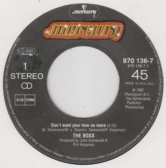 The Boxx (2) : Don't Want Your Love No More (7", Single)