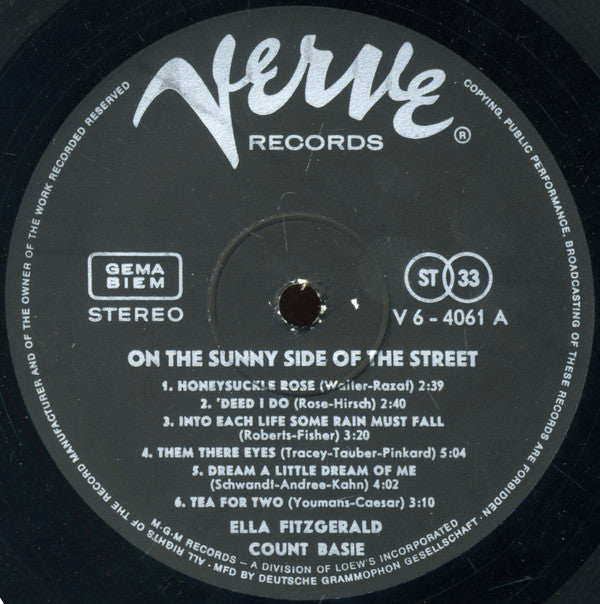 Ella Fitzgerald !&! Count Basie Orchestra : On The Sunny Side Of The Street  (LP, Album)