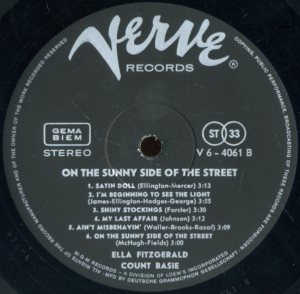 Ella Fitzgerald !&! Count Basie Orchestra : On The Sunny Side Of The Street  (LP, Album)