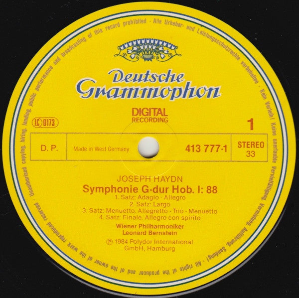 Joseph Haydn • Wiener Philharmoniker • Leonard Bernstein : Symphonien No. 92 «Oxford» No. 88 (LP)