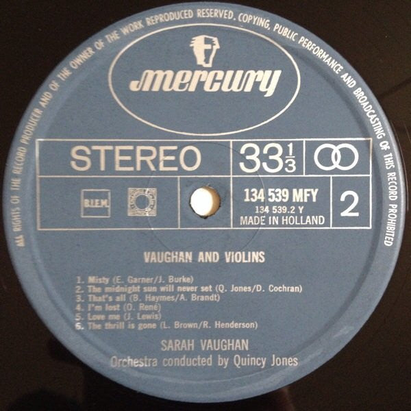 Sarah Vaughan : Vaughan And Violins (LP, Album)