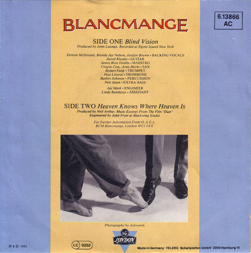 Blancmange : Blind Vision (7", Single)