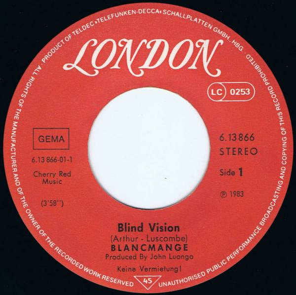 Blancmange : Blind Vision (7", Single)