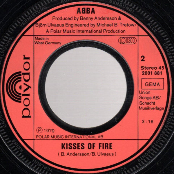 ABBA : Does Your Mother Know / Kisses Of Fire (7", Single)